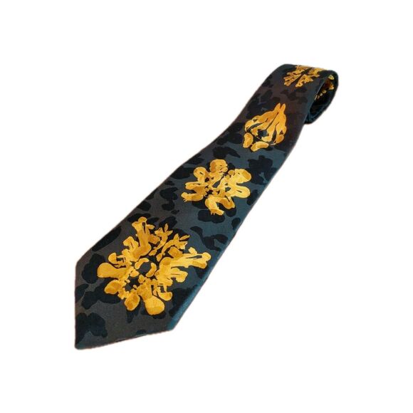 Ralph Marlin Other - Ralph Marlin Black Gold Rorshack Vintage Necktie 100% Silk 56" X 3.75"